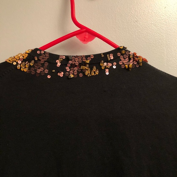 Michael Simon Sequin collar black cardigan L- EUC - Picture 6 of 6